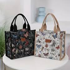 2pcs Floral and Butterfly Print Tote Bag Set with Matching Wallet, Magnetic Snap Closure, Durable Canvas Material, Foldable Design for Shopping and Travel - Includes Care Instructions